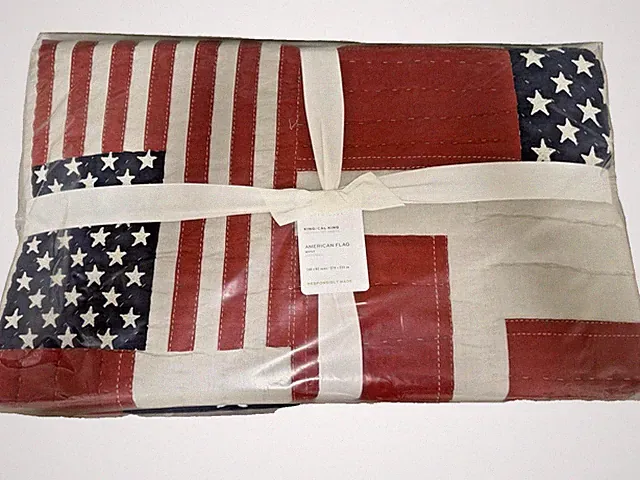 1 Pottery Barn American Flag Quilt King / Cali Patriotic July 4th Red White Blue