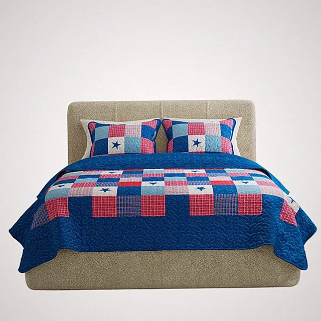 3-Piece Caroline Patriotic Quilt Set - Microfiber Americana Stars and Plaid P...