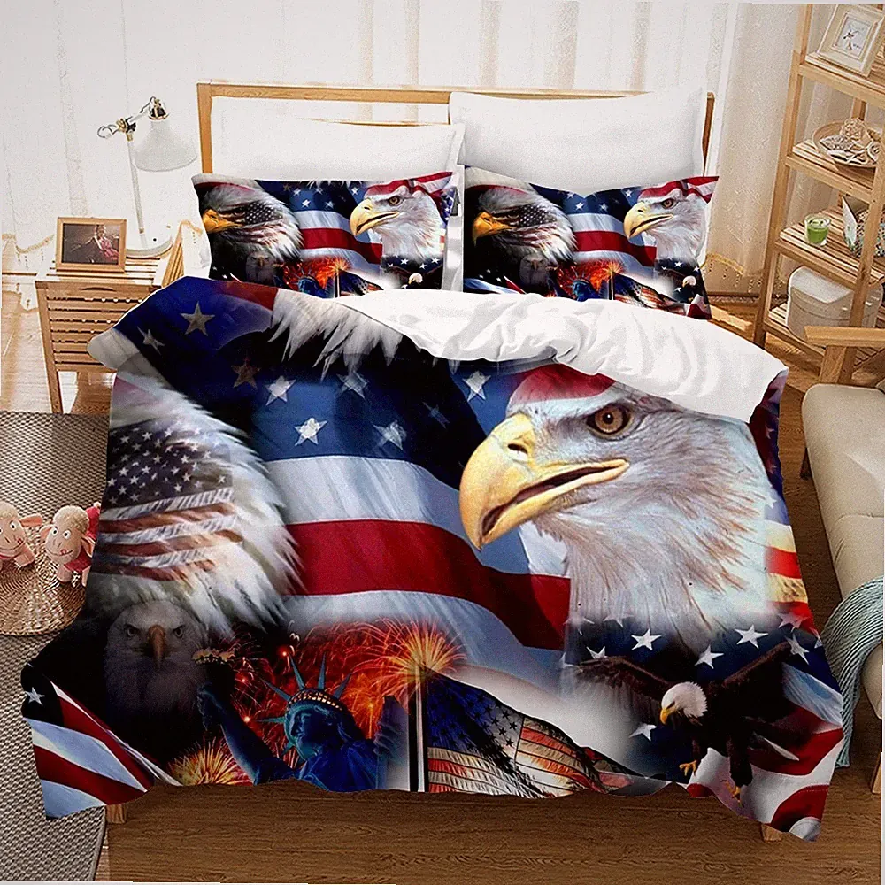 3D Eagle Flag Statue Colorful Quilt Cover Set Bedding Sets Pillowcases 64