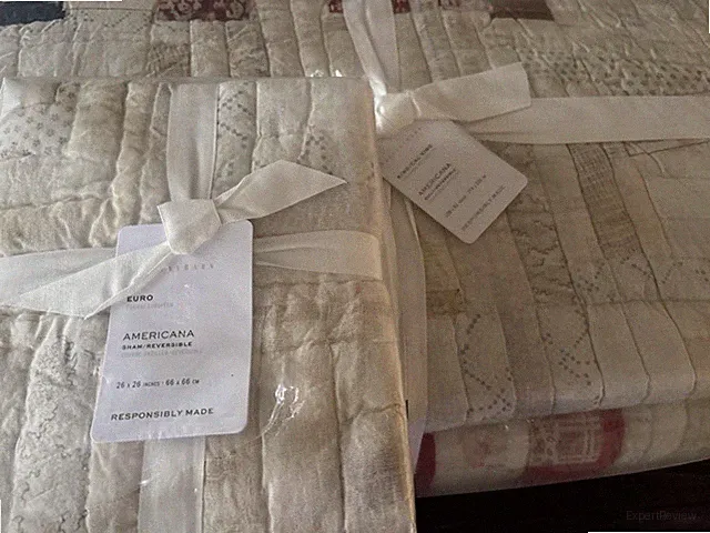4 Pcs Set Pottery Barn Americana Flag Reversible King Quilt & 3 Euro Shams New