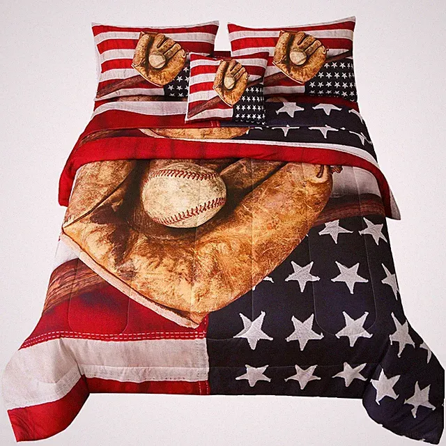 6 Pieces Baseball Flag Comforter Sets,3D Baseball Pattern,Decorative 6 Piece...