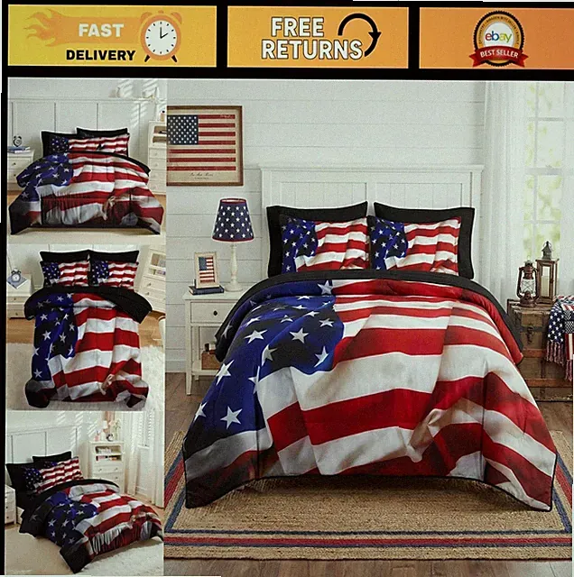 7-Pc Full Size Patriotic American Flag Comforter Set, Bedding for Kids & Adults
