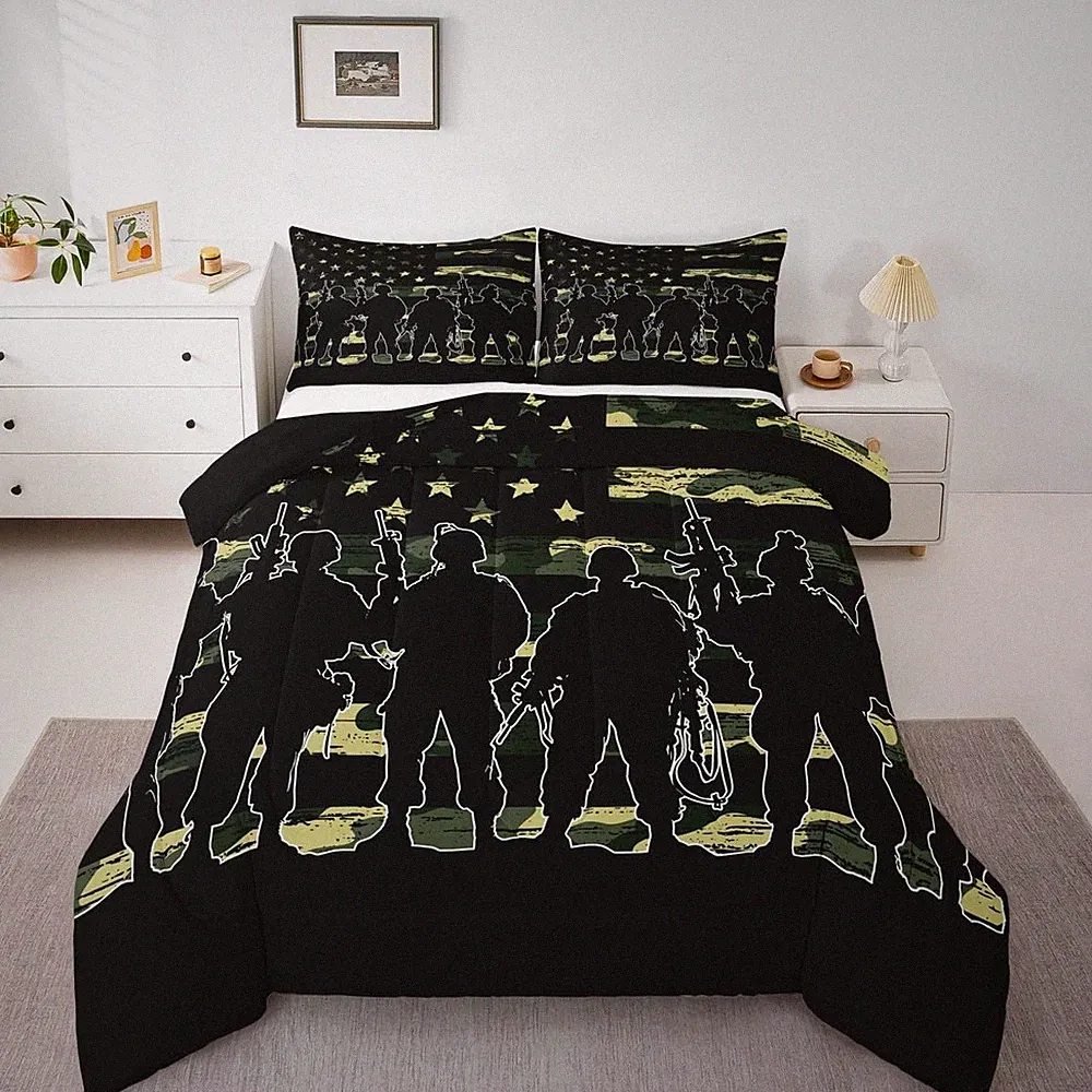 American Flag Comforter Set Twin for Boy Teen ArmyGreen Camouflage Down Comfo...