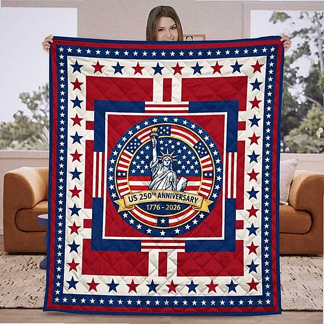 American Flag Quilt Blanket USA Patriotic Throw Statue of Liberty Gift Decor