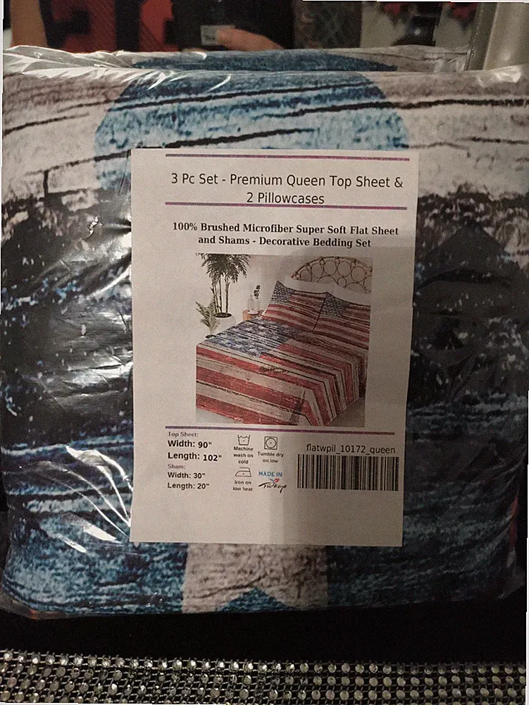 American Flag Stripe Queen Top Sheet Set w/ 2 Pillowcases Brushed Microfiber
