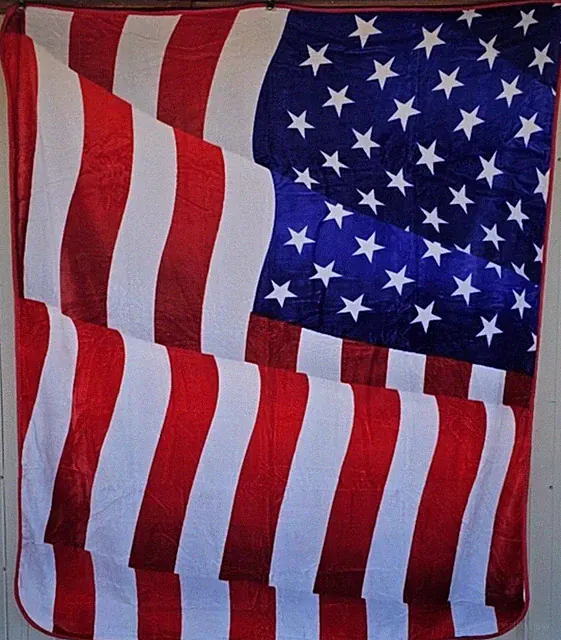 AMERICAN FLAG USA PATRIOTIC OLD GLORY STARS STRIPES QUEEN SIZE BLANKET BEDSPREAD