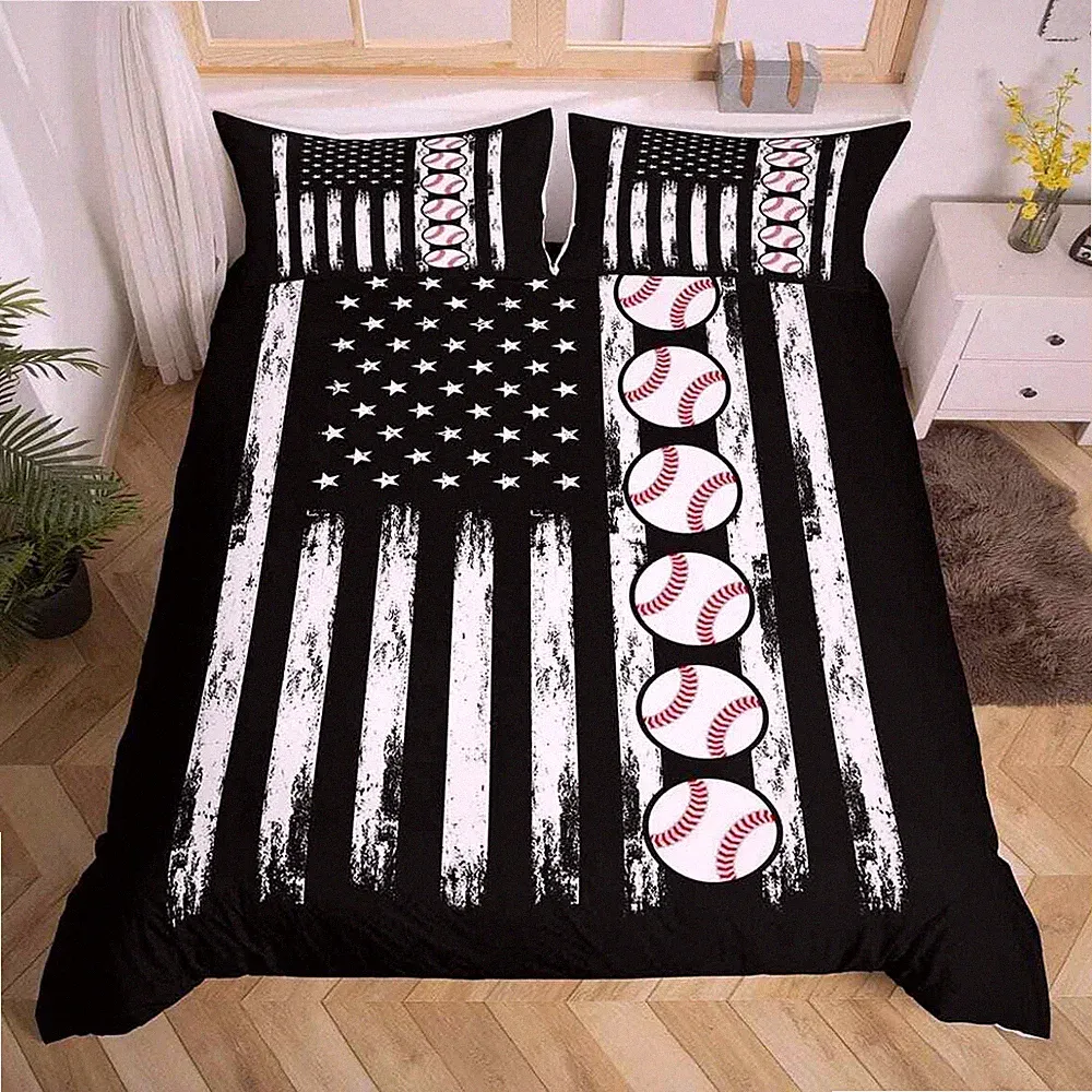 Baseball Comforter Cover American Flag Bedding Set King Size