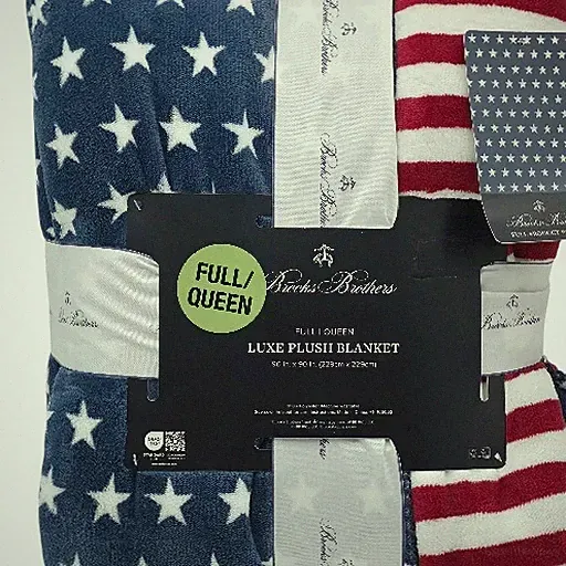 Brooks Brothers American Flag Plush Blanket Full Queen Luxe Patriotic Throw