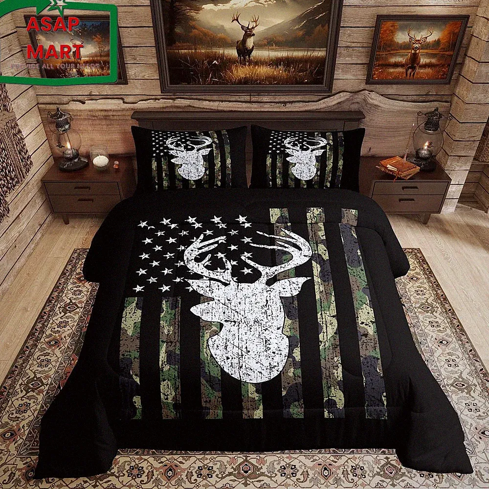 Camo Twin Bedding Set for Boys Army Green Camo American Flag Comforter Set,Teen