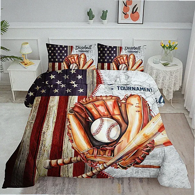 Comforter Set Flag Baseball Printed Pattern Bedding Set with 1 Comforter and...