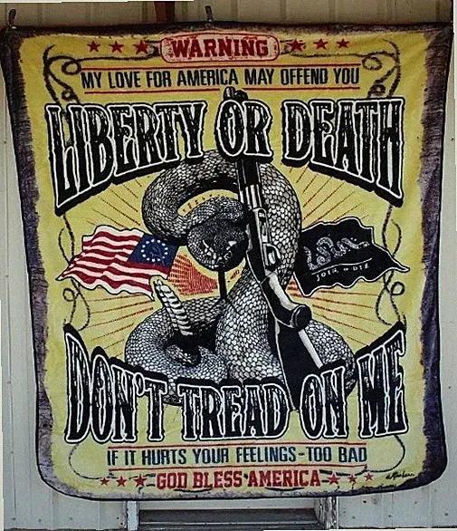 DON'T TREAD ON ME LIBERTY OR DEATH SNAKE FLAG QUEEN SIZE BLANKET BEDSPREAD