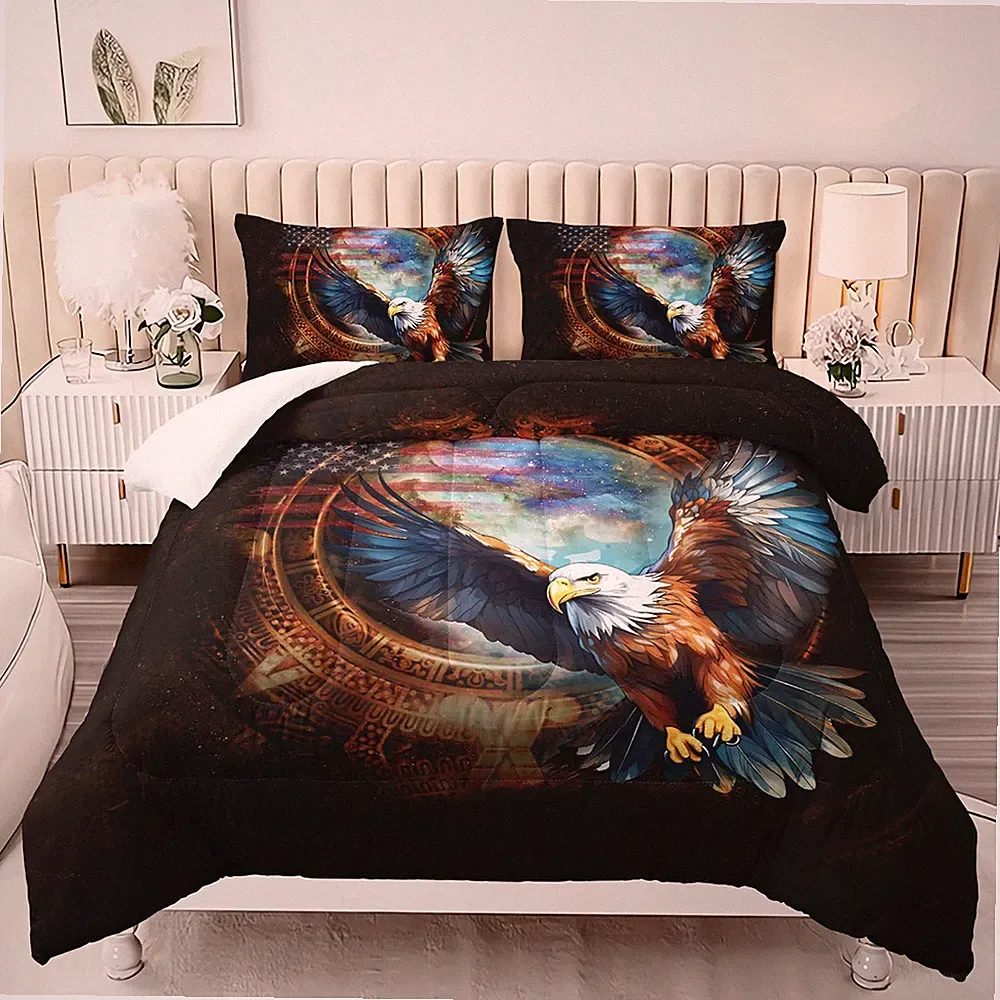 Eagle American Flag Comforter Set,3 Pieces Eagle Bedding Twin Size United States