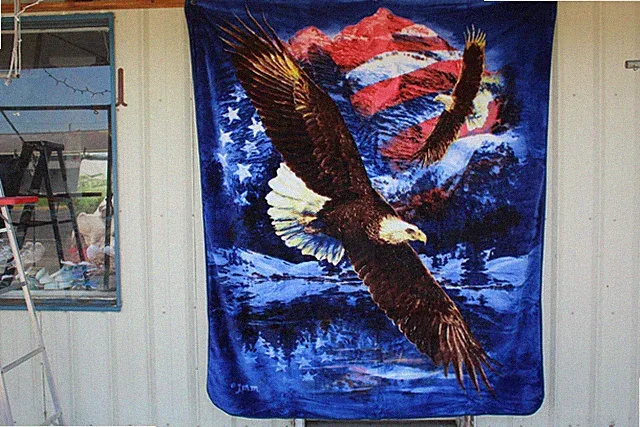 EAGLE AMERICAN FLAG USA MOUNTAIN SNOW EAGLES OUTDOOR QUEEN BLANKET BEDSPREAD