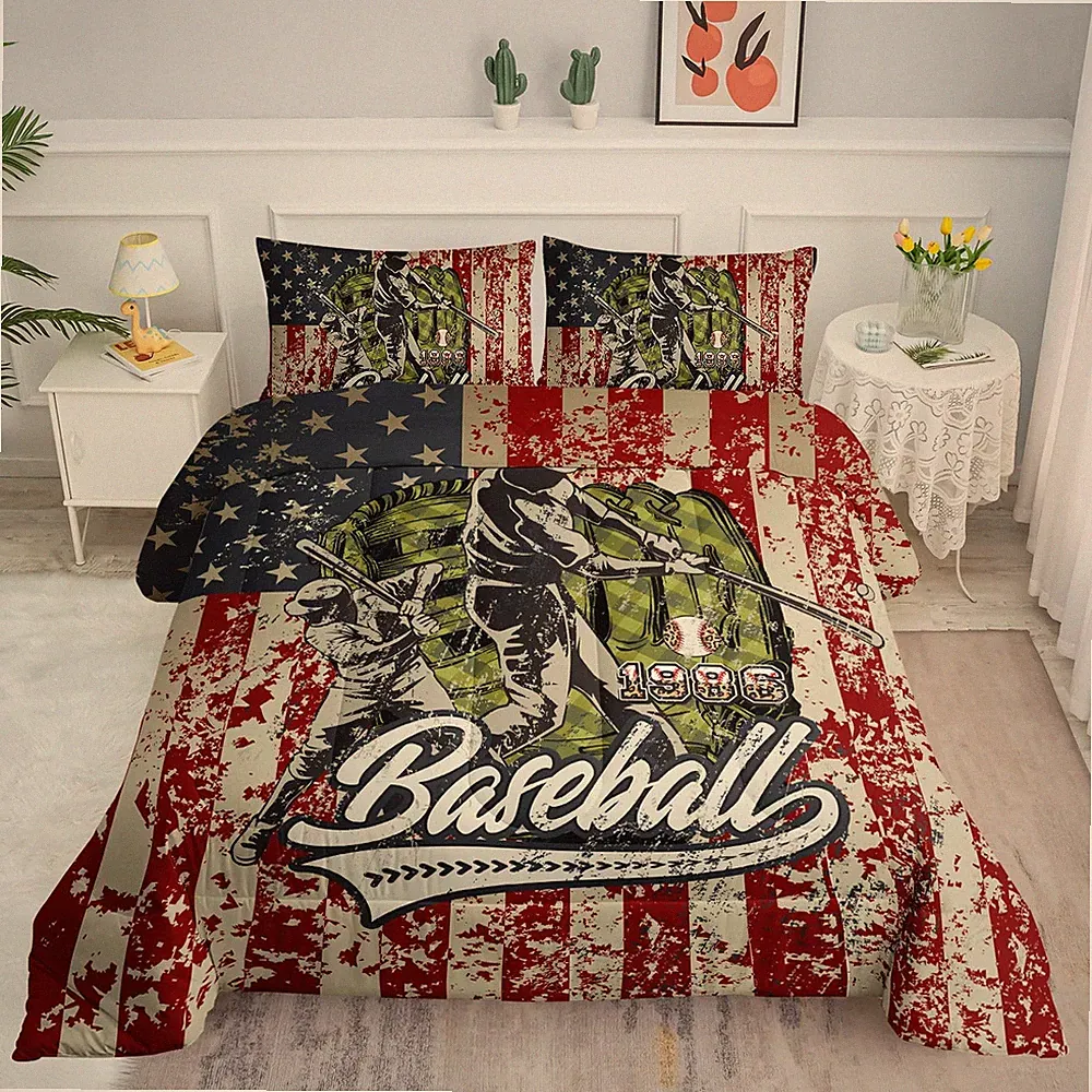 Flag Baseball Comforter Bedding Set for Boys Teens,Classical Athlete Flag Pri...