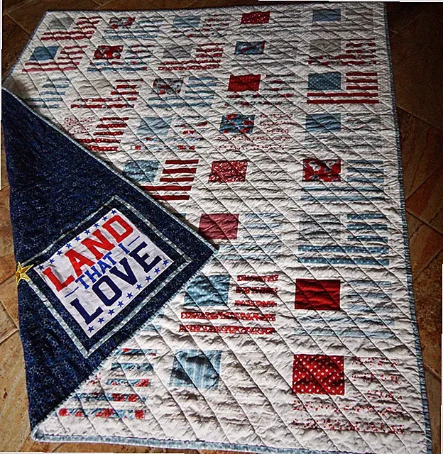 Handmade PATRIOTIC Flag QUILT Queen America LAND THAT I LOVE Patchwork American