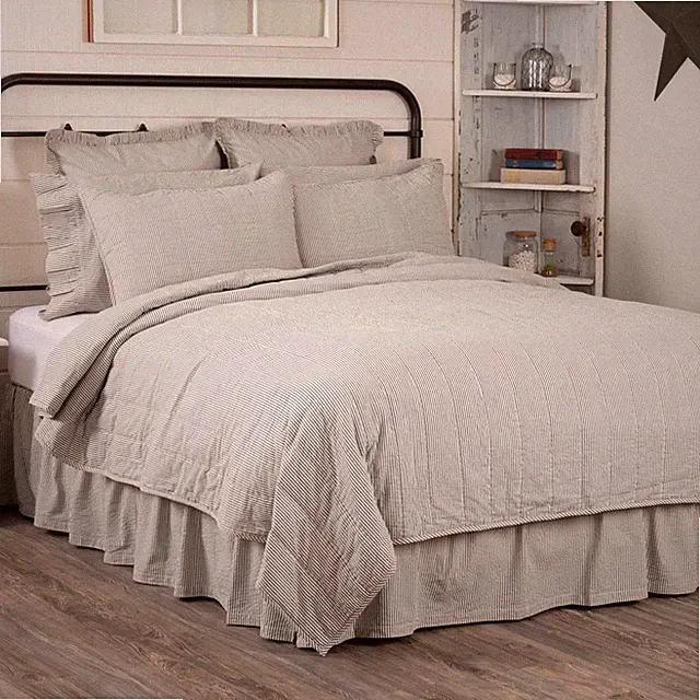 Hatteras Americana Seersucker Blue Ticking Stripe King Quilt 105x95" VHC Brands