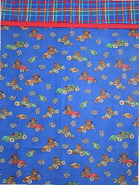 Homemade Cotton Fabric Standard Pillowcase BLUE RACECARS DOGS CHECKERED FLAG