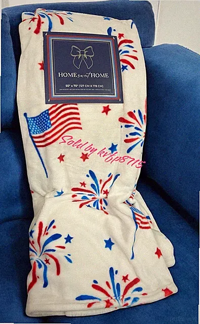 Memorial Day 4 Th Of July Patriotic American Flag Fireworks Blanket Throw 50x70”