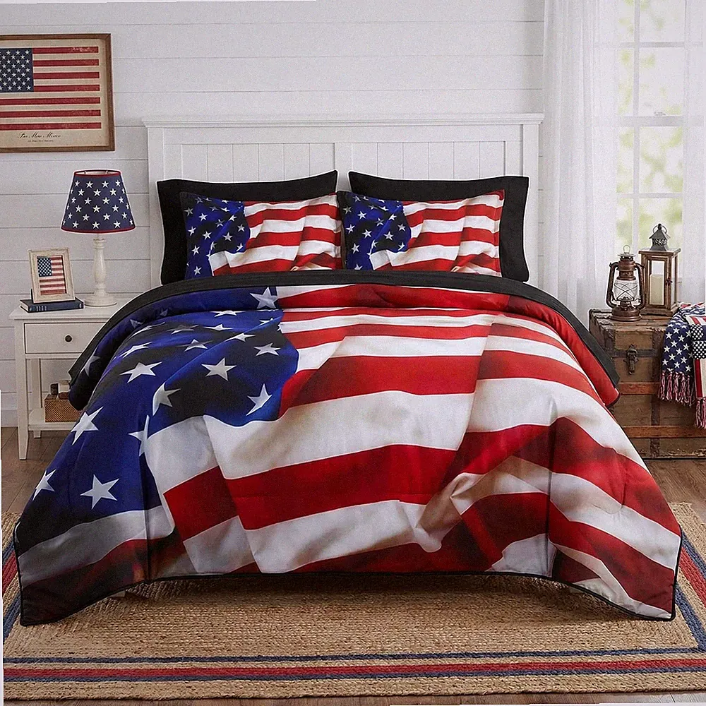 Nesker 7 Pcs Comforter Set Full Size, Patriotic American Flag Bedding Set for...