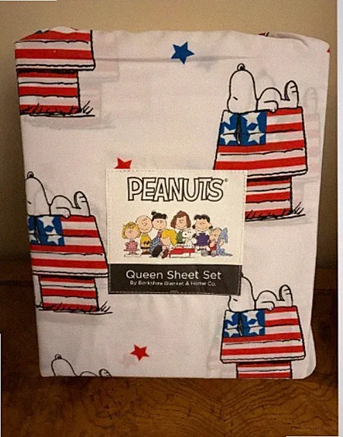 NWT! Berkshire PEANUTS Queen Size Sheet Set Snoopy July 4th Patriotic USA Flag