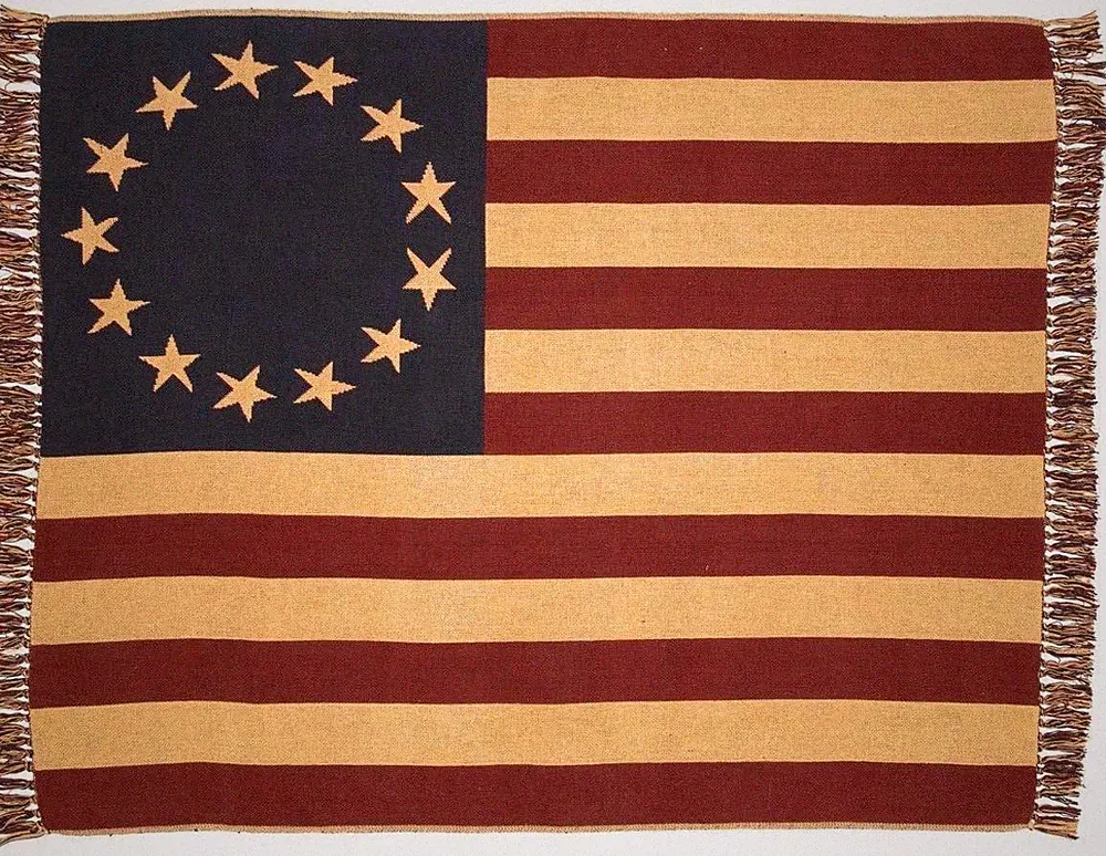 Old Glory Red & Blue Early American US Flag Jacquard-Weave Cotton Blanket Throw