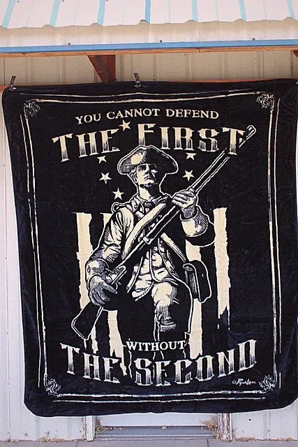 PATRIOT SOLDIER FLAG RIFLE FIRST & SECOND AMENDMENT QUEEN SIZE BLANKET BEDSPREAD