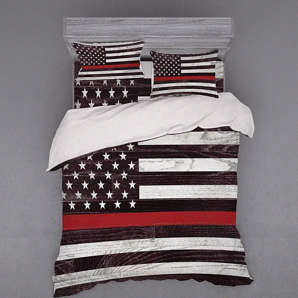 Patriotic American Flag Bedding Set, 4-Piece Queen Duvet & Fitted Sheet Set