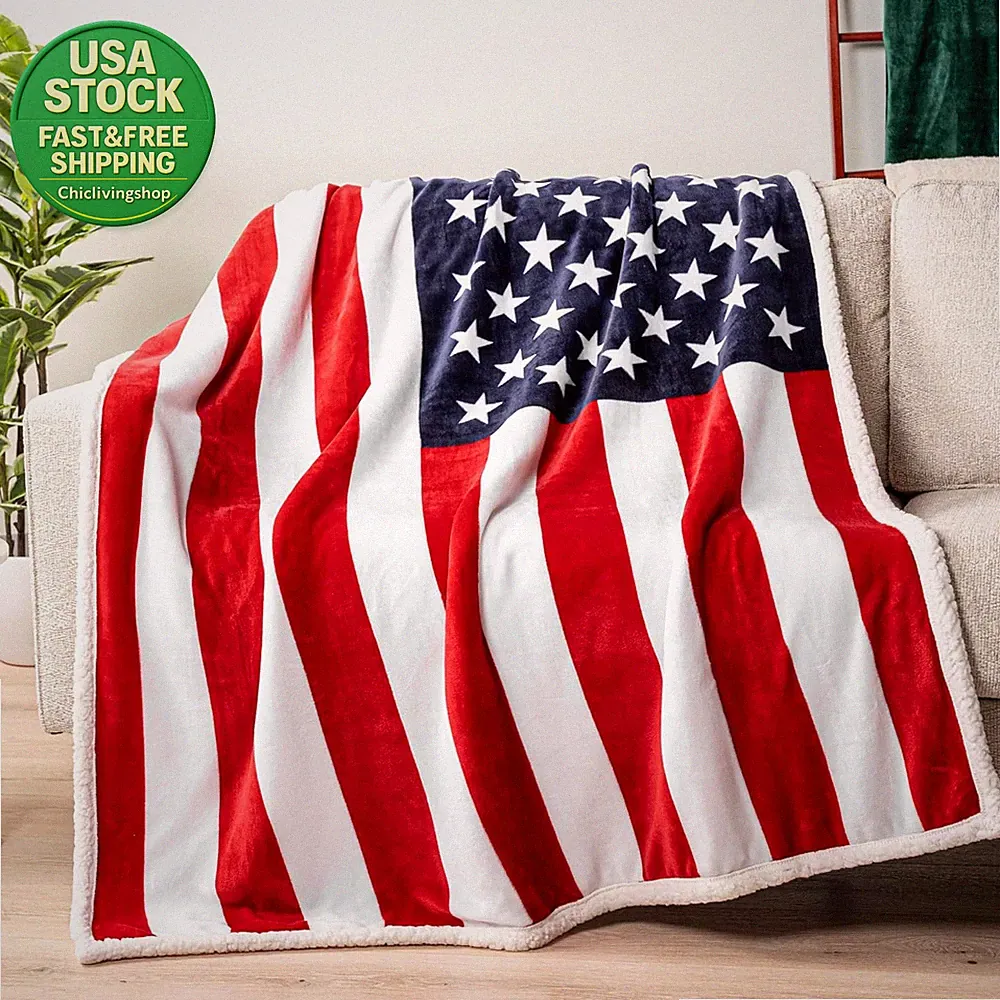 Patriotic American Flag Throw Blanket Soft Microfiber Reversible 50X60 Inches