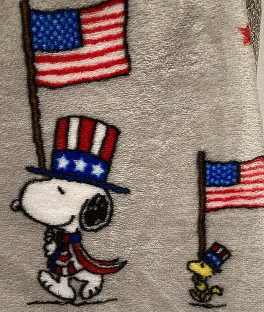 Peanuts Snoopy Woodstock Patriotic Throw Blanket 60x70 USA Flag Fireworks Gray