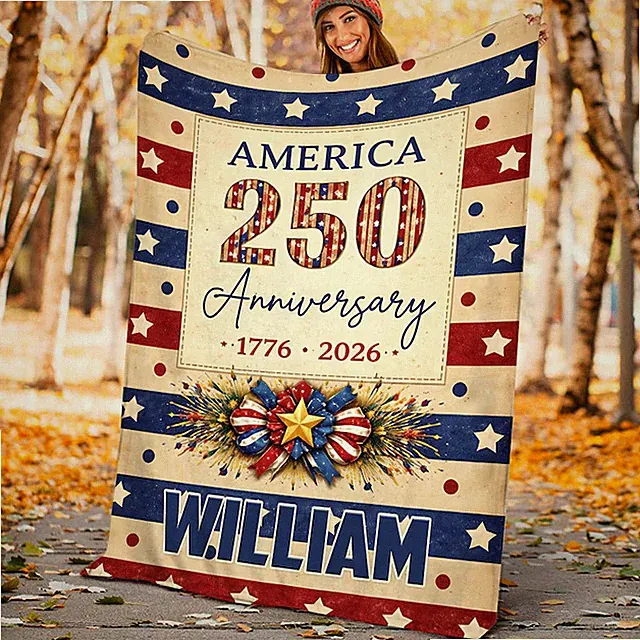 Personalized America Sherpa Blanket Custom USA Flag Gift Patriotic Throw