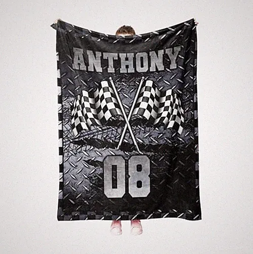 Personalized Racing Blanket, Custom Name Racing Checkered Flag Throw Blanket