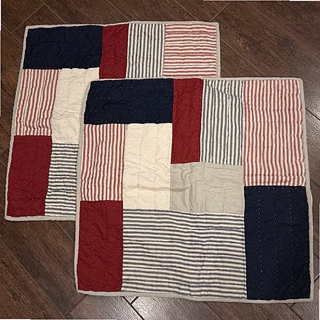 Pottery Barn AMERICANA Flag Quilted Euro Shams 25x25”, Set Of 2