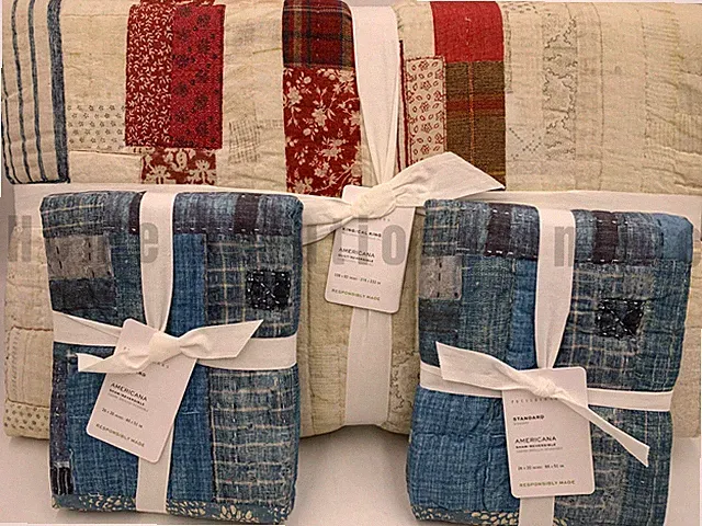 Pottery Barn Americana Flag Reversible Quilt King 2 Quilted Sham Standard #T1212