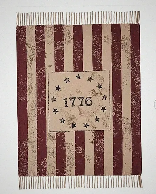Primitive Patriotic Americana 1776 BETSY ROSS FLAG THROW Woven Blanket Coverlet