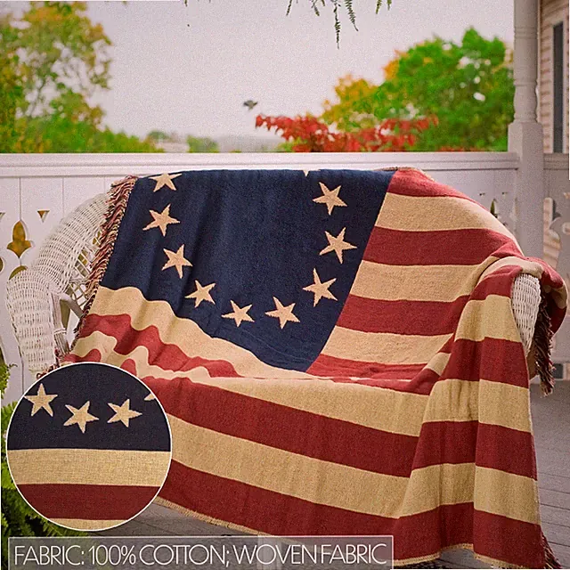 Primitive Patriotic Americana BETSY ROSS FLAG THROW Woven Blanket Coverlet