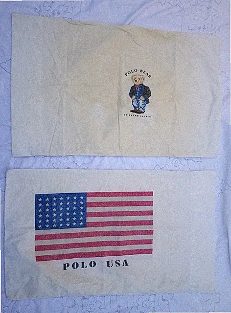 Ralph Lauren American Flag & Polo Bear Standard Pillowcase 2 Lot Vintage