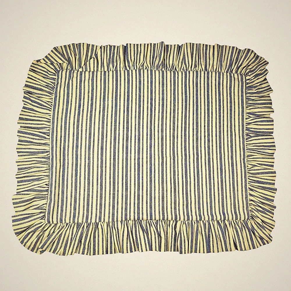 Ralph Lauren Blue Striped Denim Ruffled Standard Pillow Shams 24x18 Flag Label