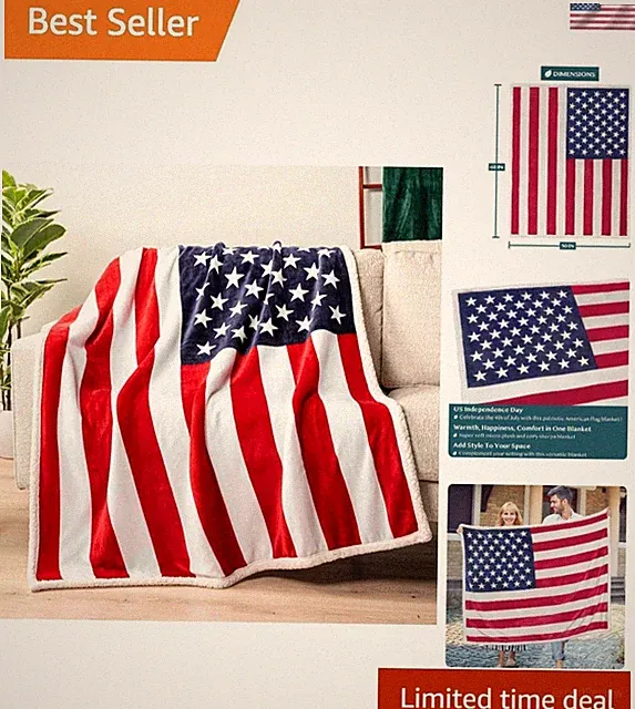 Reversible American Flag Throw Blanket - Cozy Sherpa Fleece for Patriotic Decor