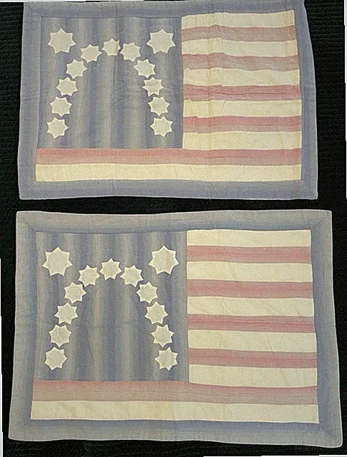 Set 2 USA Flag Themed 20x26 Standard Quilted Appliquéd PILLOW SHAMS American