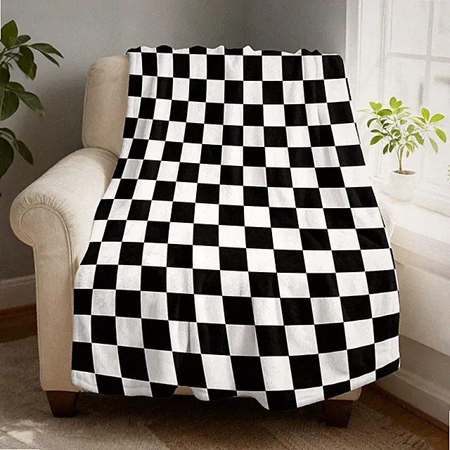 Twin Checkered Flag Fleece Throw Blanket 60x80 Inch Soft Plush Flannel Bed