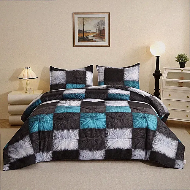 Twin Comforter Set White and Blue Plaid, Black and White Checkered Comforter...