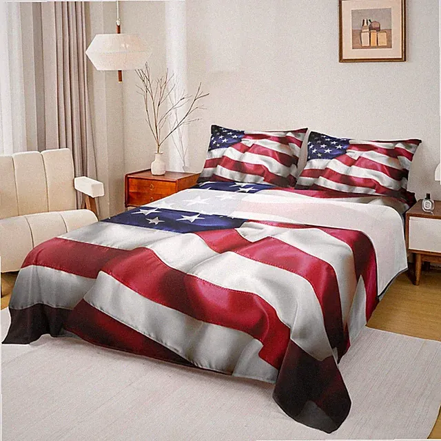 United States Sheet Set Teens American Flag Fitted Sheet Twin, Blue Red Beddi...