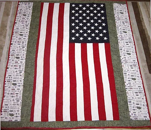 USA Handmade Throw Quilt- American Flag - 56" x 63" Veteran Military Camo