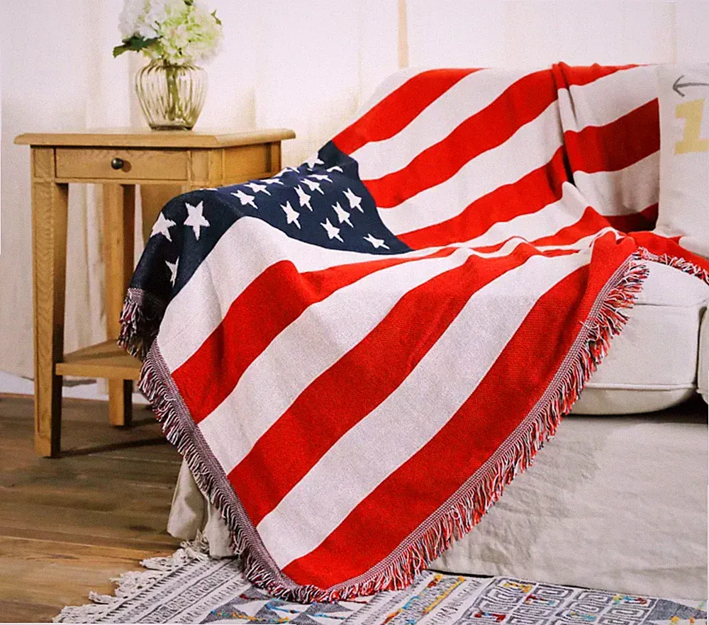 Vintage American National Flag Woven Blanket 63x51 Full Size Ultra Soft Thick