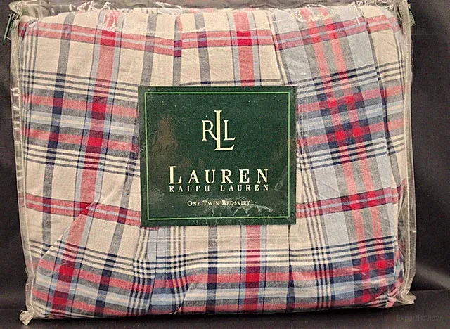 VINTAGE NEW RALPH LAUREN CAPE MAY MADRAS TWIN BEDSKIRT RED WHITE BLUE PLAID