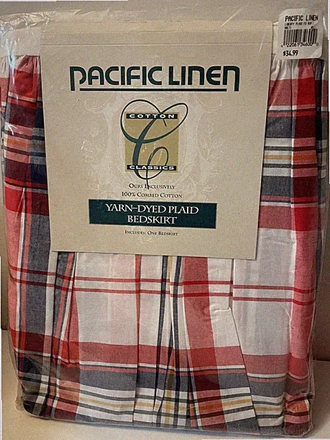 Vintage Pacific Linen 100% Cotton Full Sz Patriotic Liberty Plaid Bed Skirt