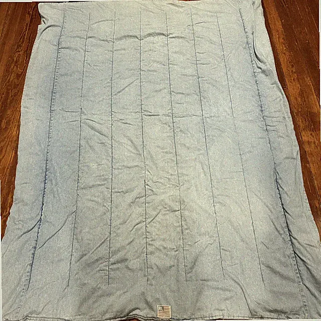 Vintage Ralph Lauren Blue Denim Comforter Twin Size Quilted Flag Logo