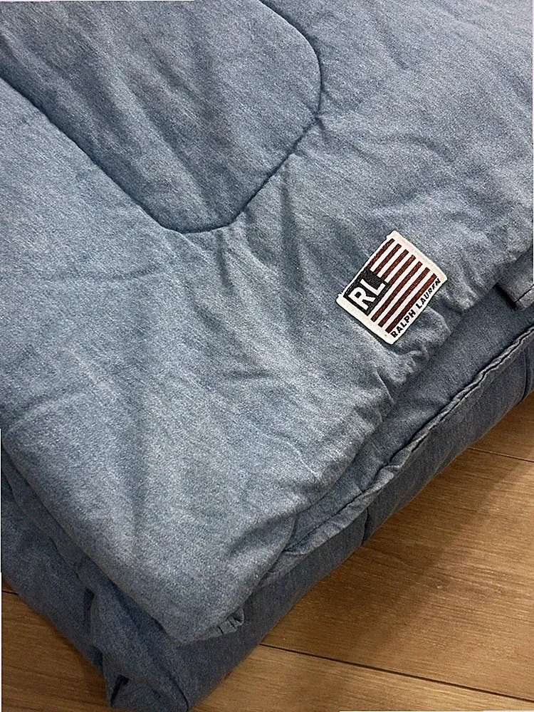 Vintage Ralph Lauren Faded Denim Comforter Twin Blue Quilted Flag Logo