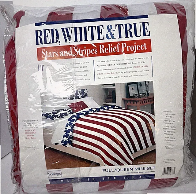 Vtg American Flag Comforter Bedding Set Full Queen 2 Pillow Shams USA 9/11 NEW
