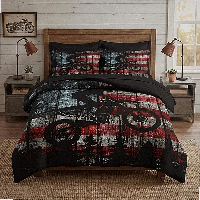 Wecozy 7 Pcs Queen Size Comforter Set 2 Pillowcases 2 Shams American Flag Wood